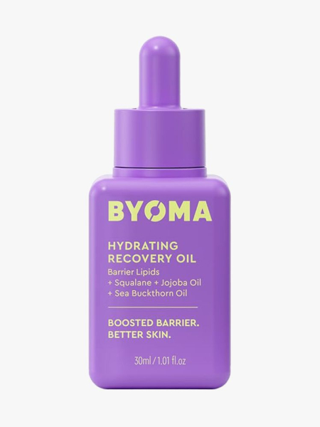 Byoma Hydrating Recovery Oil in branded component on a light gray background