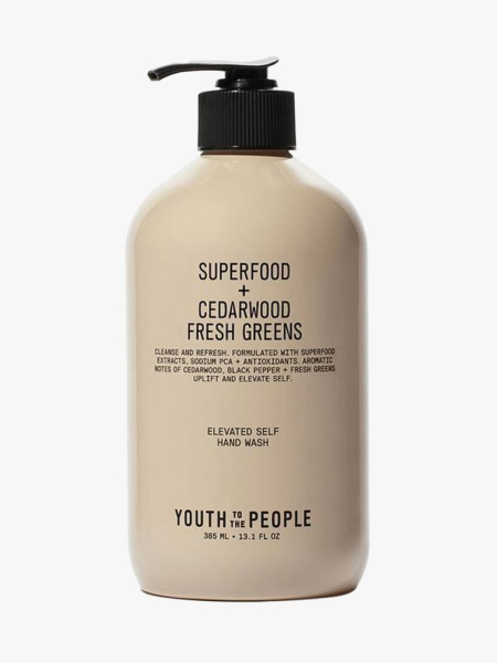 Youth To The People Superfood Antioxidant Hand Wash in branded component on a light gray backgorund